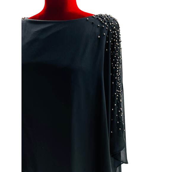 X BY XSCAPE 16 2x plus black beaded knee length capelet dress NWT B32 - Picture 4 of 10